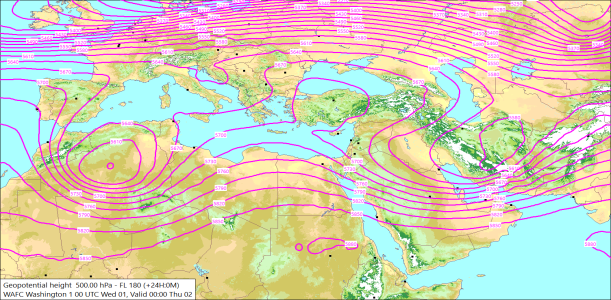 500hPa +24 Hours 01/01/2025 09:50