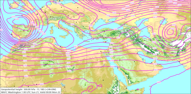 500hPa +24 Hours 21/12/2025 10:24