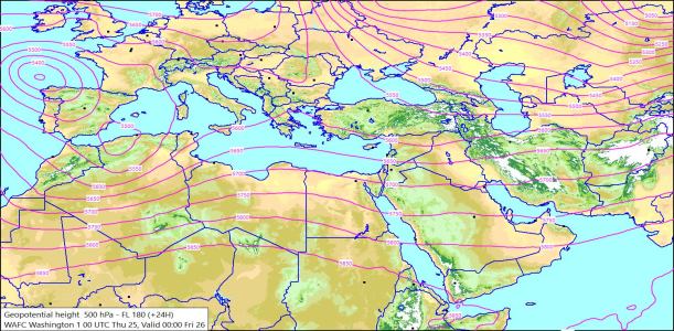 500hPa +24 Hours 25/12/2025 10:40