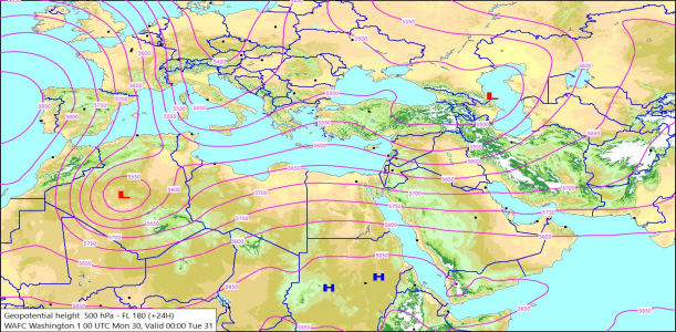 500hPa +24 Hours 30/03/2026 10:46